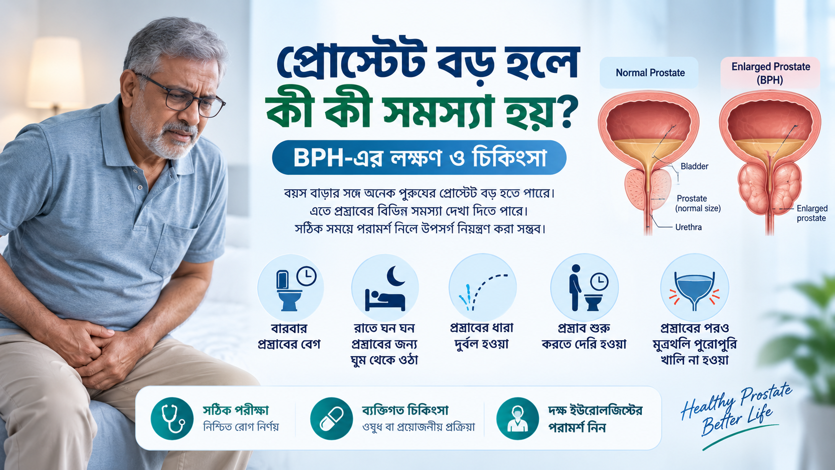 প্রোস্টেট বড় হলে কী কী সমস্যা হয়? BPH-এর লক্ষণ ও চিকিৎসা